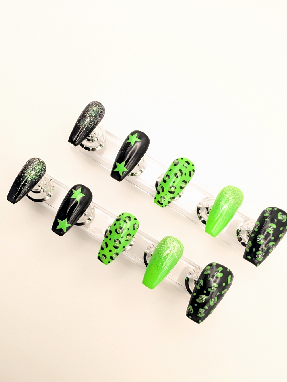 Handcrafted Neon Lime Y2k Vibe Medium Coffin Press-On Nails